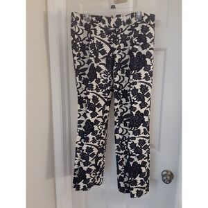 Ann Taylor Women Navy & White Floral Casual Wide Leg Pants Sz 12P